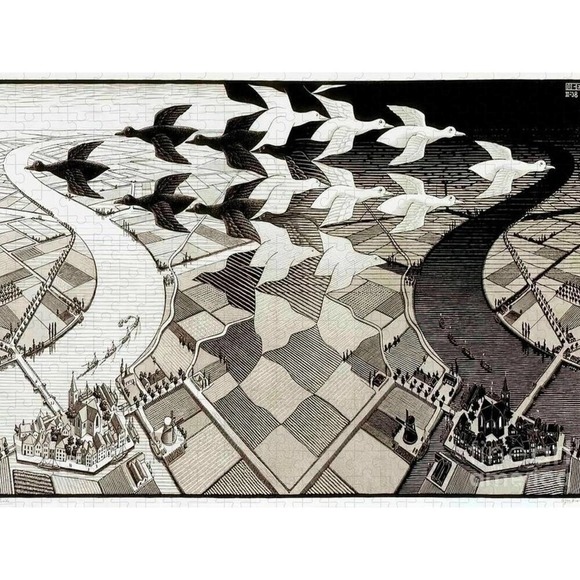 Day And Night By Maurits Cornelis Escher Black And White Vintage 1988 Print